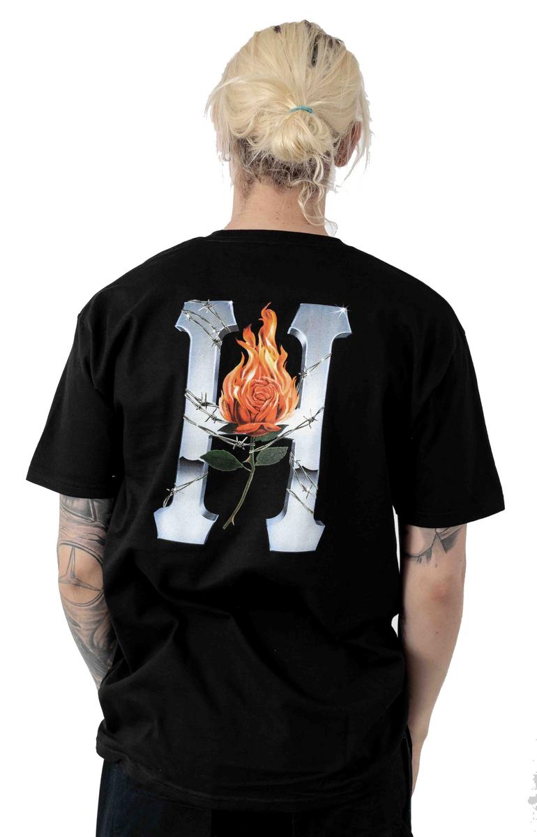 Huf's Stunning Ember Rose Graphic Tee in Jet Black
