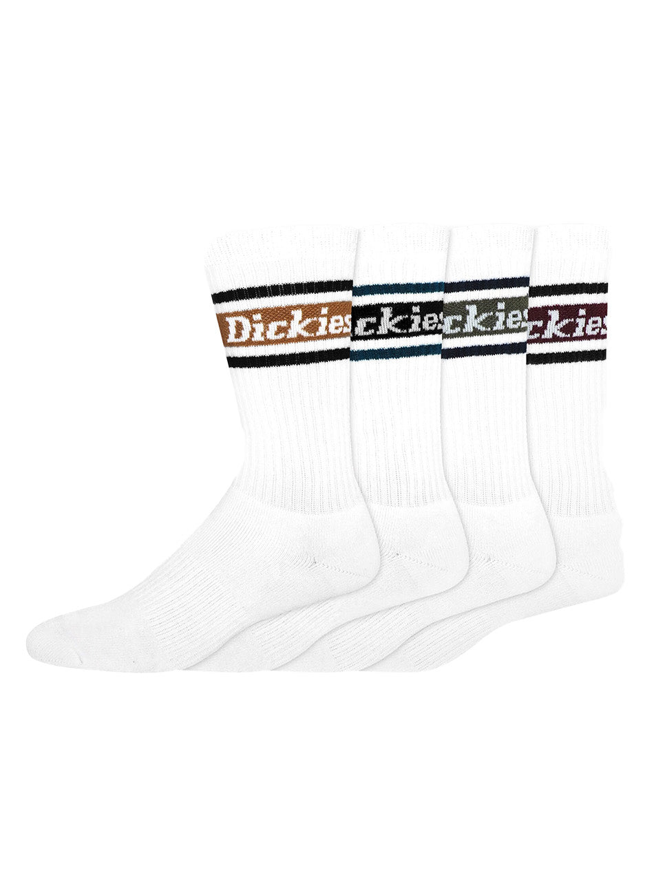 Dickies Rugby Stripe Comfort Socks: Stylish 4-Pack in White/Fall Stripes, Size 6 - 12