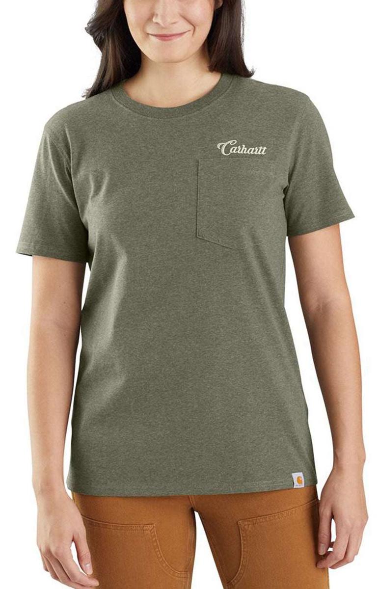 Carhartt Basil Heather Loose Fit Short Sleeve Script Graphic T-Shirt - Must-Have for Comfort Lovers!