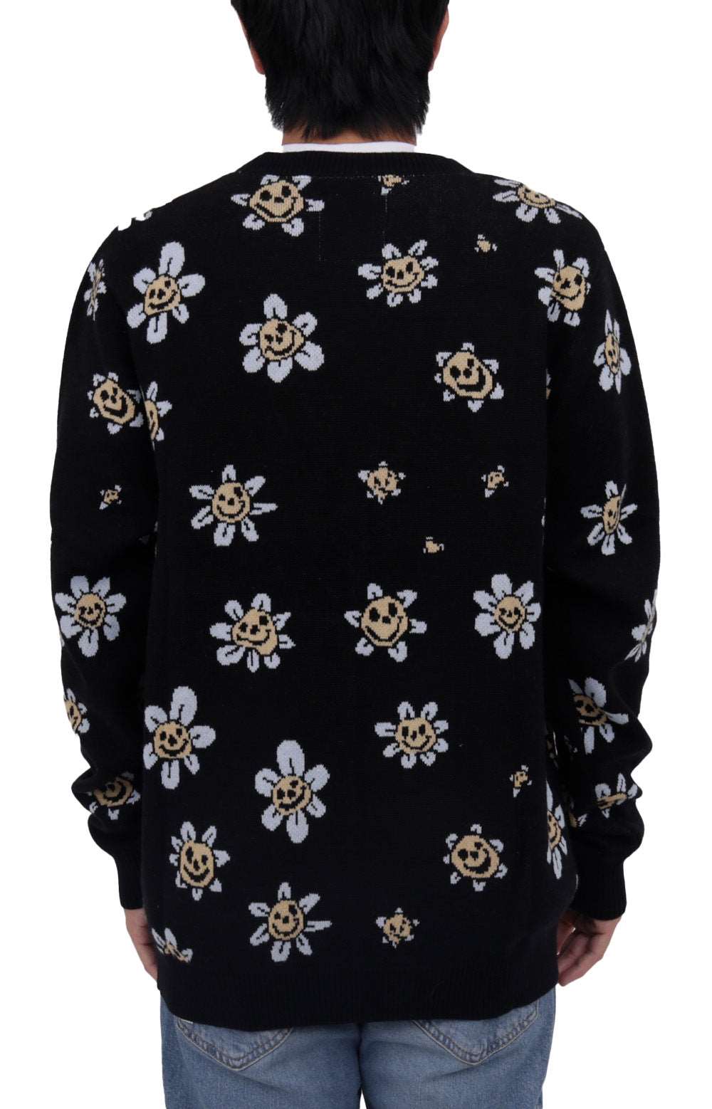Enchanting Trippy Floral Jacquard Black Cardigan