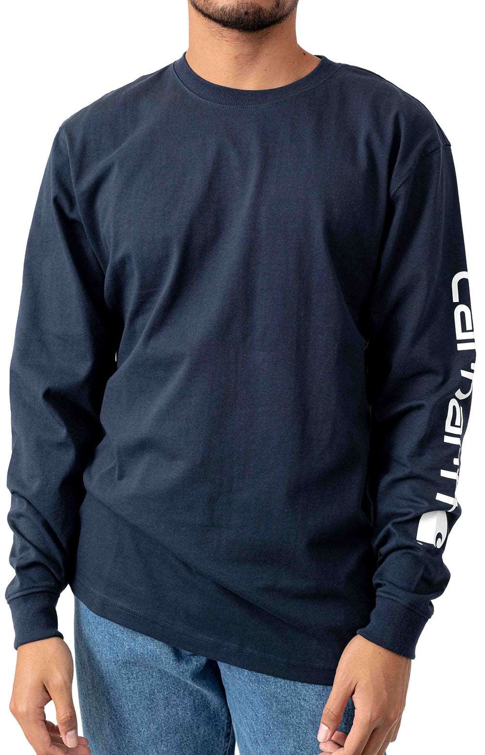 Carhartt's Stunning Navy Signature Sleeve Logo Long - Sleeve Shirt (K231)